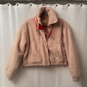 Tan and Orange Cropped Sherpa Jacket